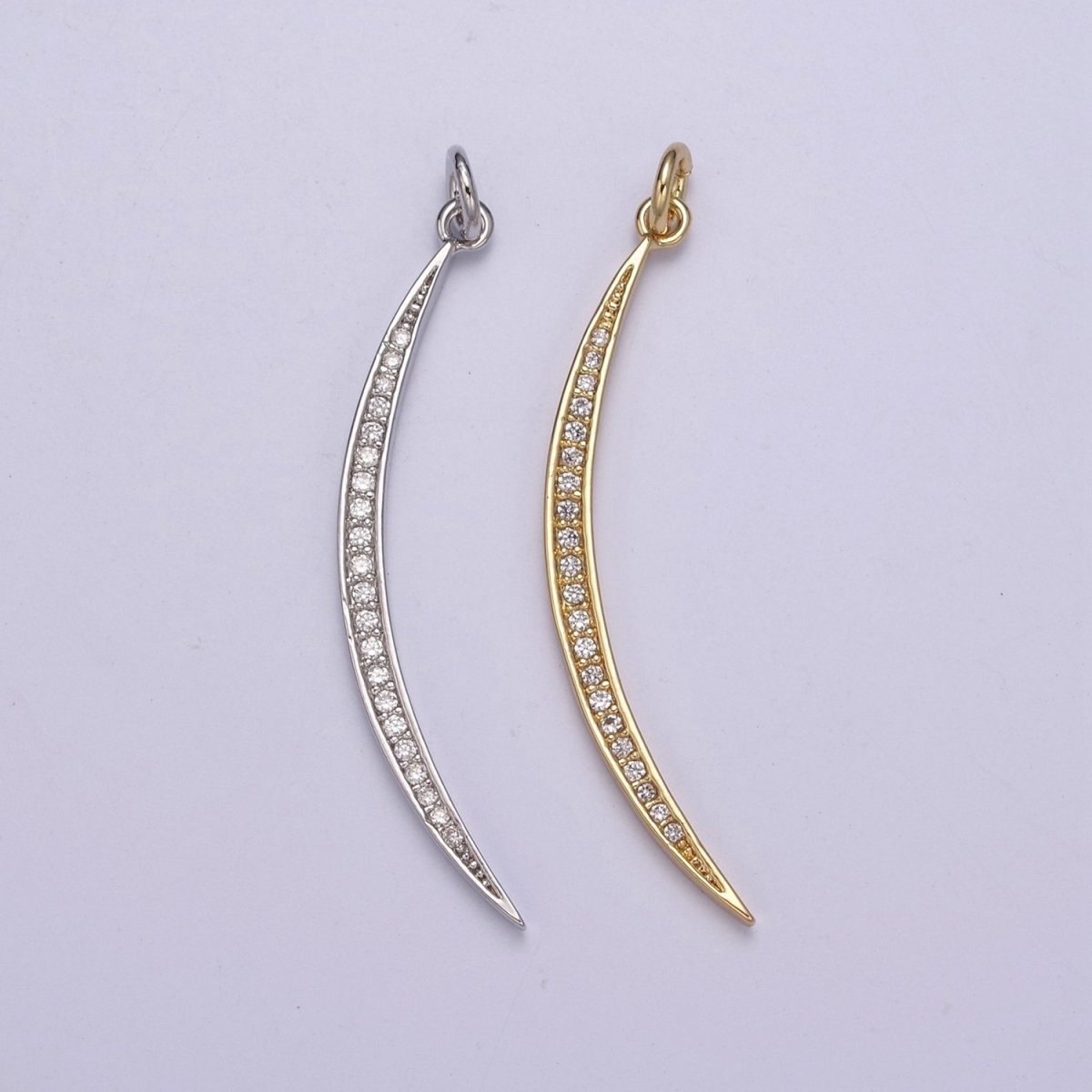 CZ Thin Slender Moon Pendant Charm - 14K Gold plated Moon Silver Half moon Waning Moon Crescent Moon N-326 N-327 - DLUXCA