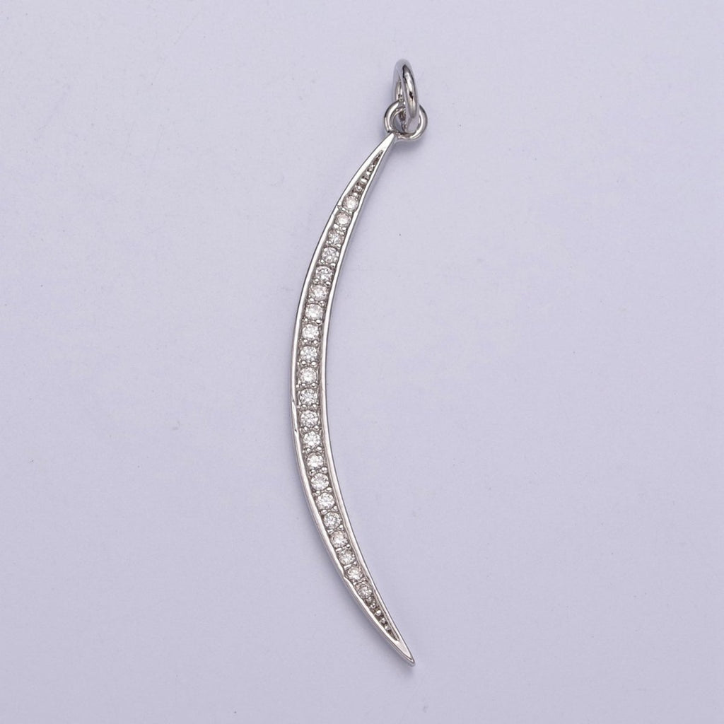 CZ Thin Slender Moon Pendant Charm - 14K Gold plated Moon Silver Half moon Waning Moon Crescent Moon N-326 N-327 - DLUXCA