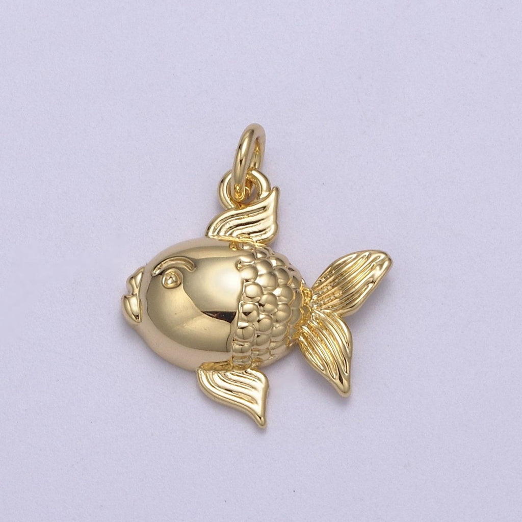 Dainty 14k Godl plated Puffy Goldfish Pet Fish Charm Animal Pendant N-817 - DLUXCA