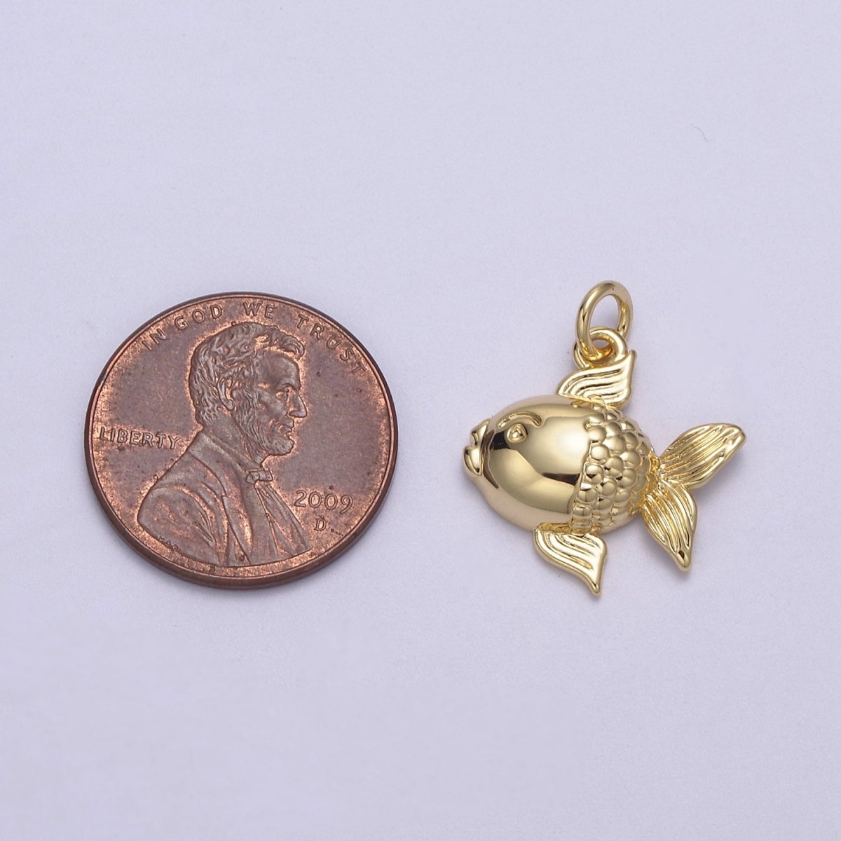 Dainty 14k Godl plated Puffy Goldfish Pet Fish Charm Animal Pendant N-817 - DLUXCA