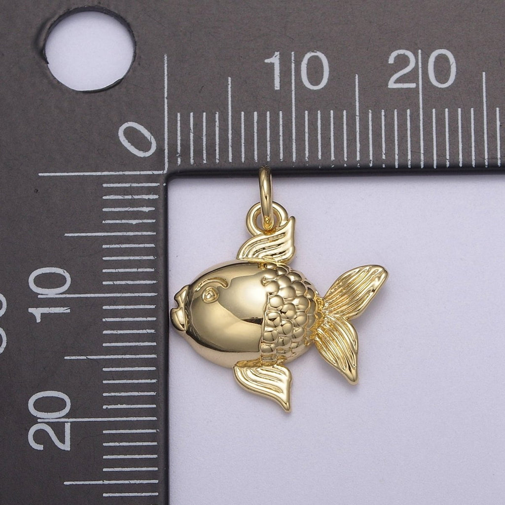 Dainty 14k Godl plated Puffy Goldfish Pet Fish Charm Animal Pendant N-817 - DLUXCA