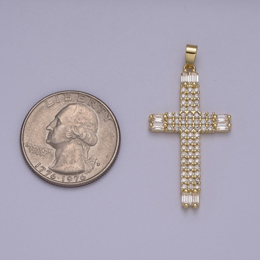 Dainty 14K Gold plated Cross Pendant Clear CZ Cross Charm for Minimalist Jewelry N-609 - DLUXCA