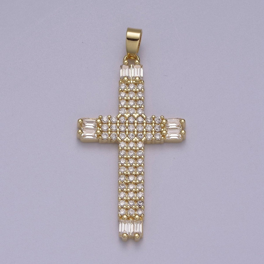 Dainty 14K Gold plated Cross Pendant Clear CZ Cross Charm for Minimalist Jewelry N-609 - DLUXCA