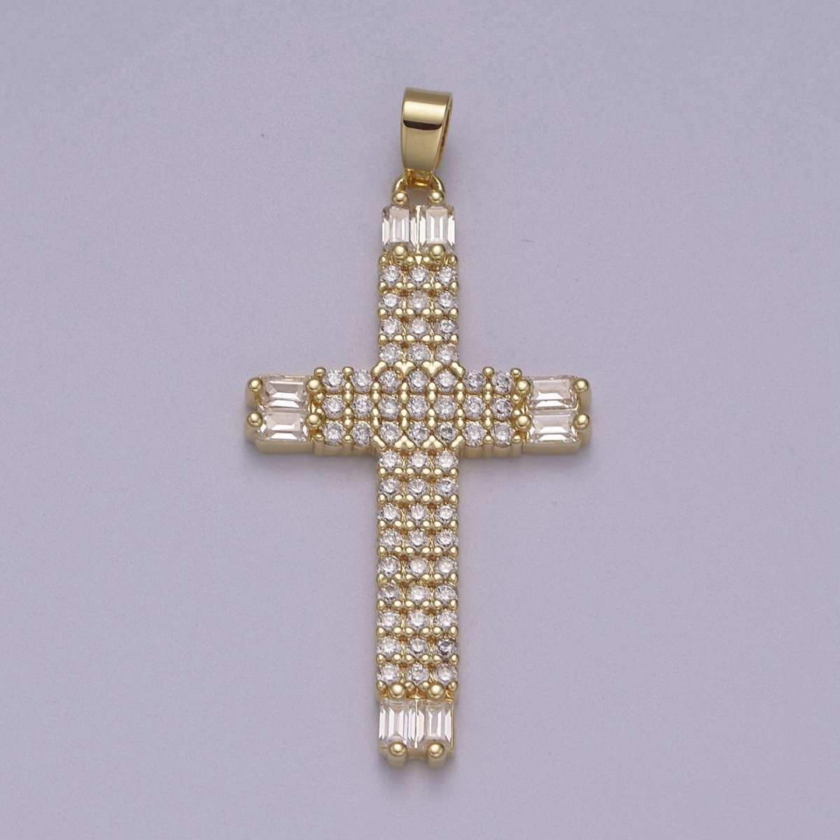 Dainty 14K Gold plated Cross Pendant Clear CZ Cross Charm for Minimalist Jewelry N-609 - DLUXCA
