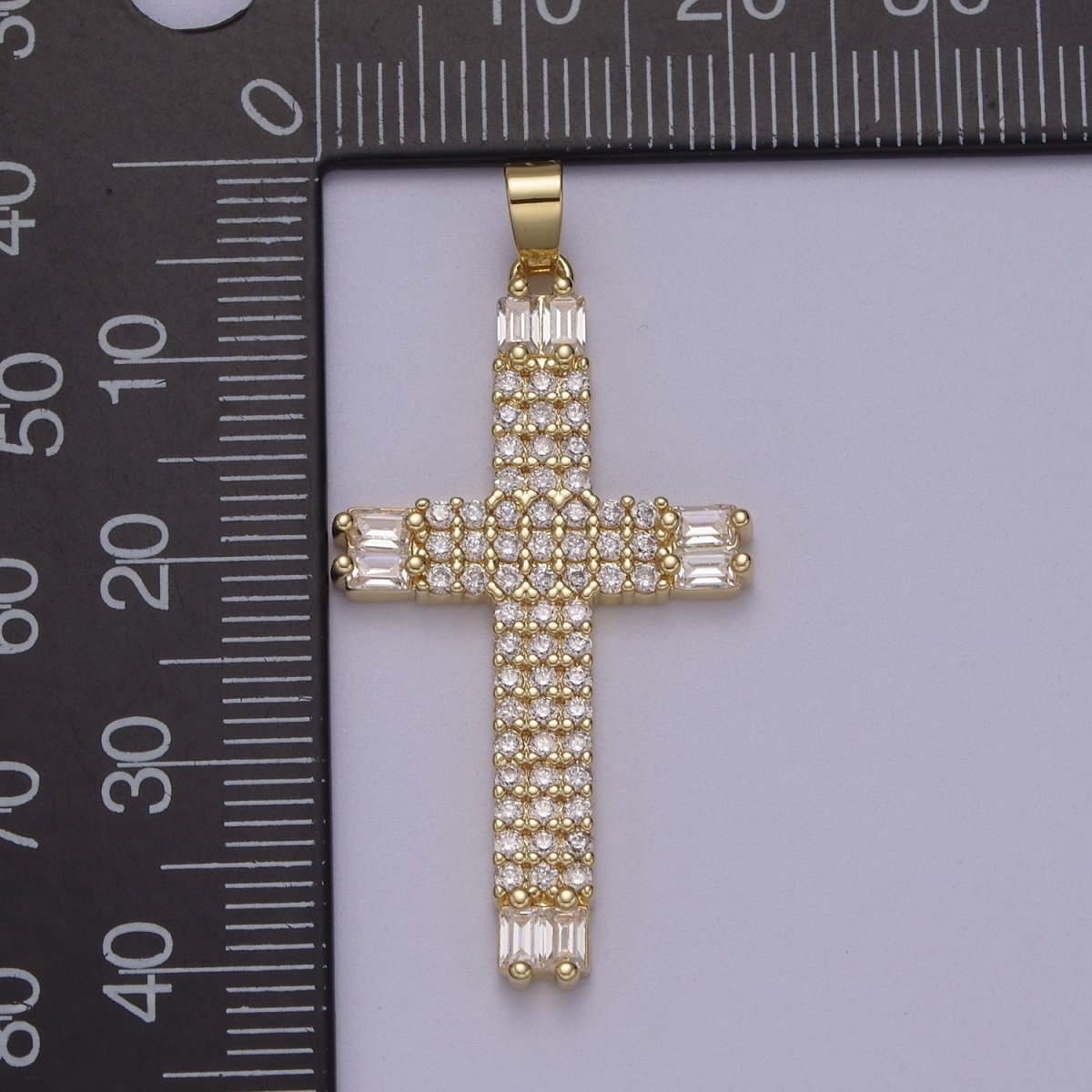 Dainty 14K Gold plated Cross Pendant Clear CZ Cross Charm for Minimalist Jewelry N-609 - DLUXCA