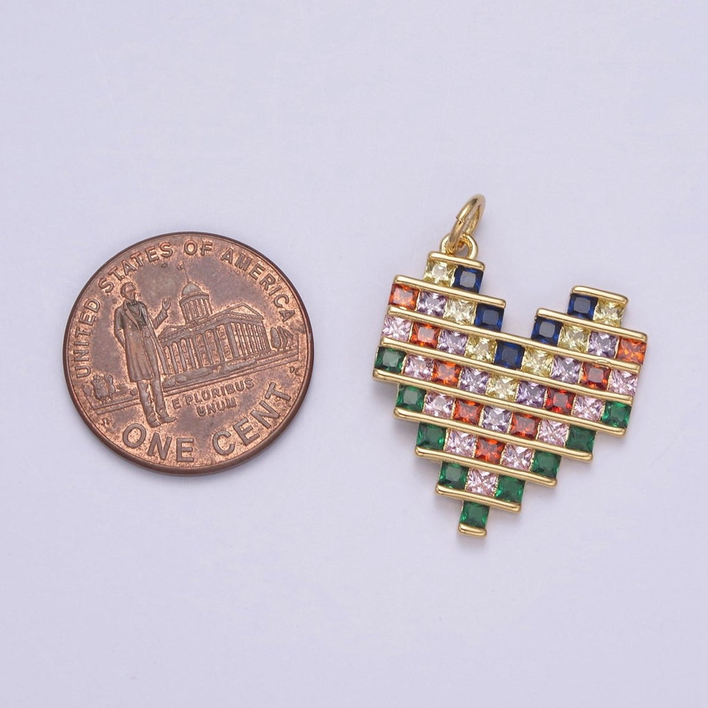 Dainty 14k Gold plated Cubic Heart Charm with Colorful CZ Stone for Add on Charm Valentine Jewelry Supply N-756 - DLUXCA