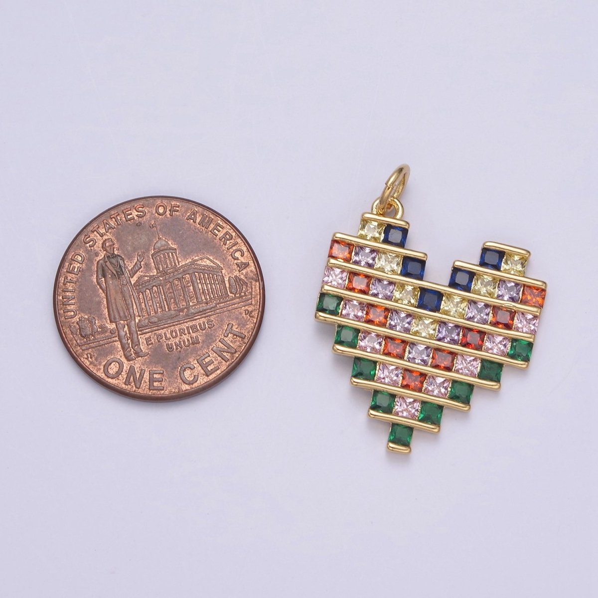Dainty 14k Gold plated Cubic Heart Charm with Colorful CZ Stone for Add on Charm Valentine Jewelry Supply N-756 - DLUXCA