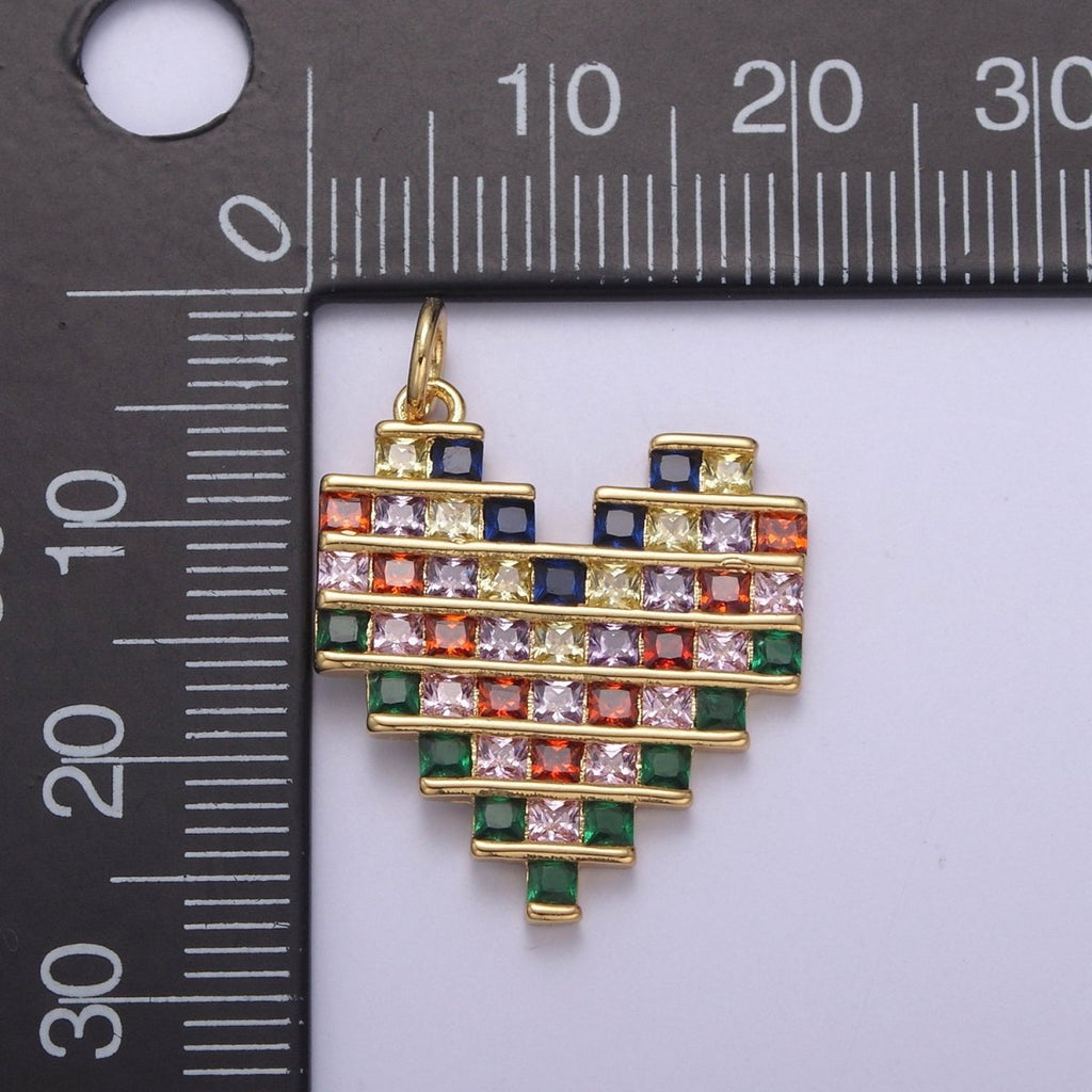Dainty 14k Gold plated Cubic Heart Charm with Colorful CZ Stone for Add on Charm Valentine Jewelry Supply N-756 - DLUXCA