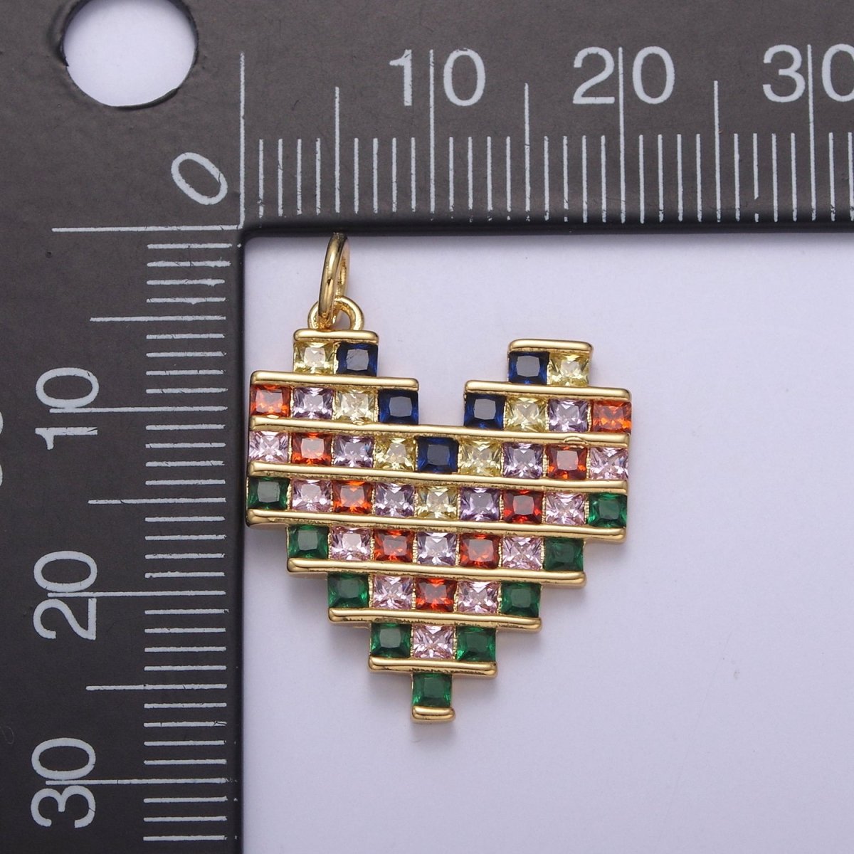 Dainty 14k Gold plated Cubic Heart Charm with Colorful CZ Stone for Add on Charm Valentine Jewelry Supply N-756 - DLUXCA