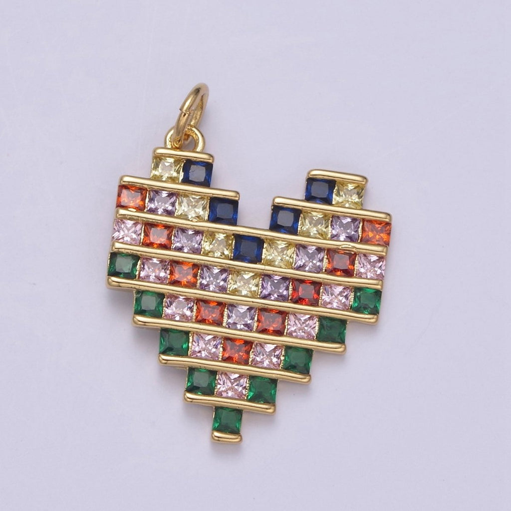 Dainty 14k Gold plated Cubic Heart Charm with Colorful CZ Stone for Add on Charm Valentine Jewelry Supply N-756 - DLUXCA