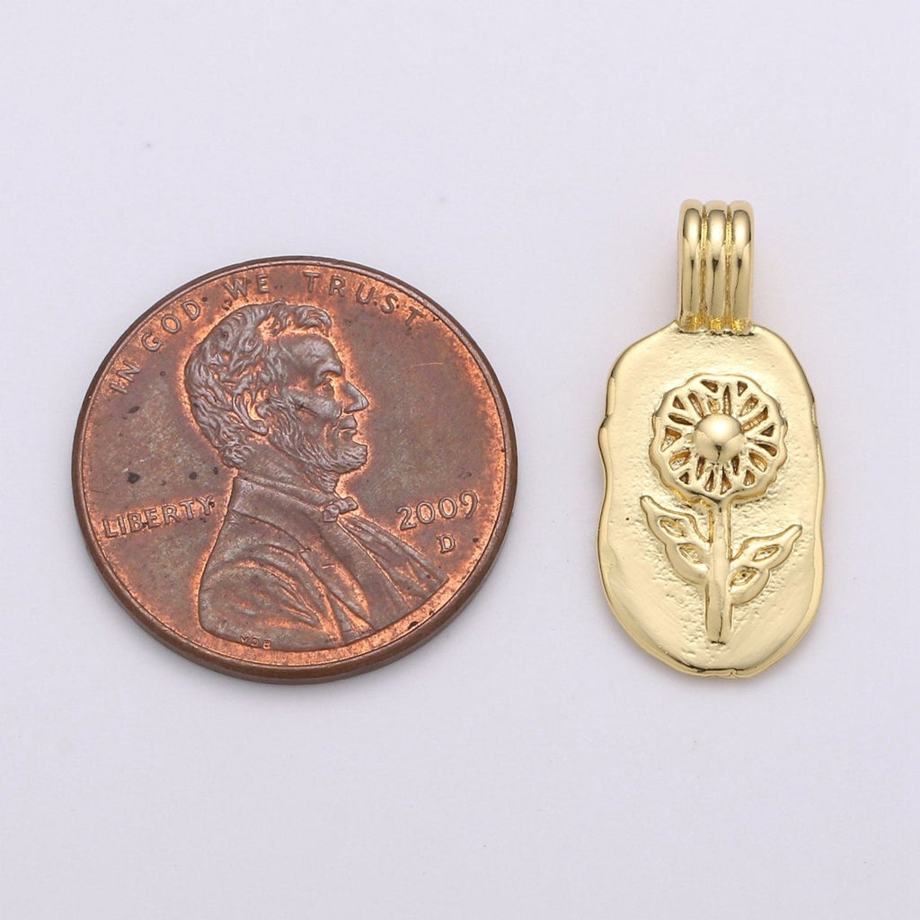 Dainty 14k Gold plated Daisy Charm - Gold Flower Pendant, Floral Garden Spring Summer Jewelry for Necklace Component Supply I-784 - DLUXCA