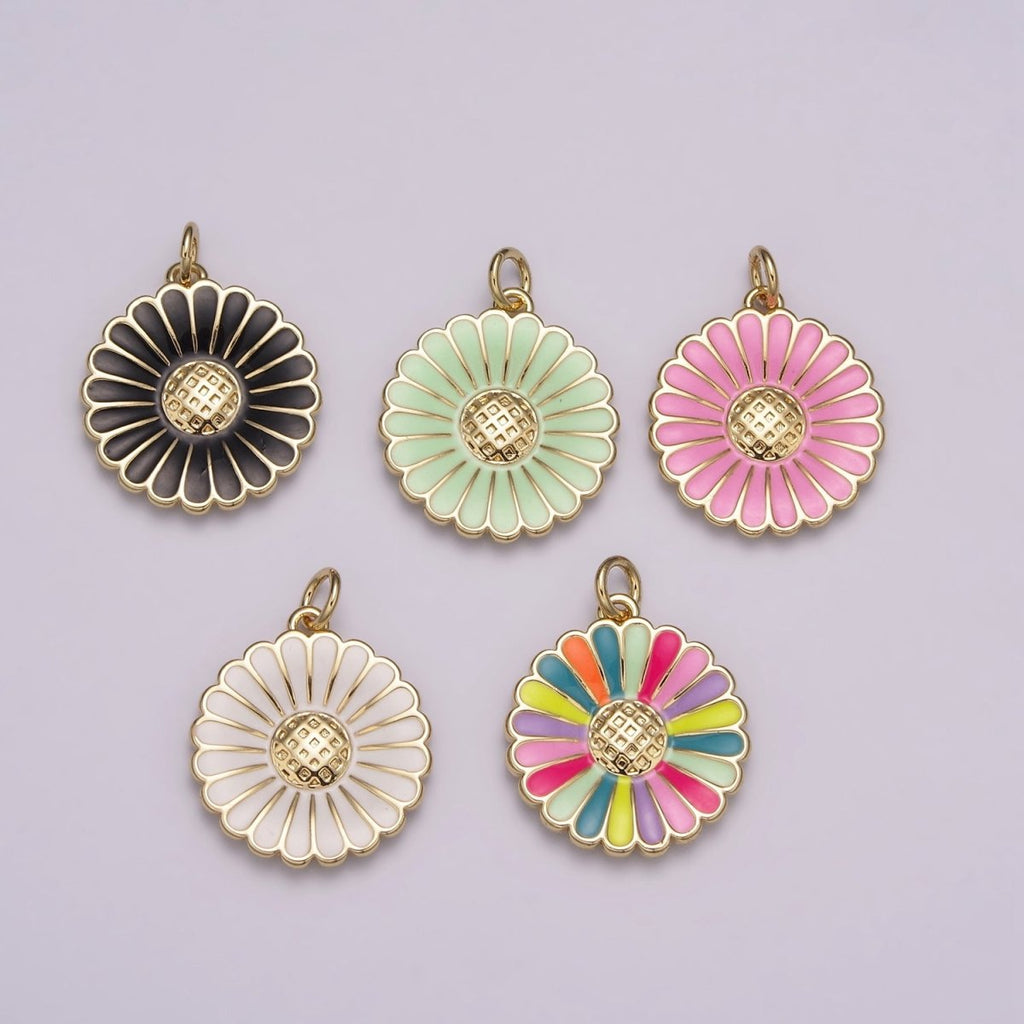 Dainty 14k Gold plated Enamel Sunflower Necklace for Women Flower Charm Necklace Bracelet Earring Component M-924 - M-928