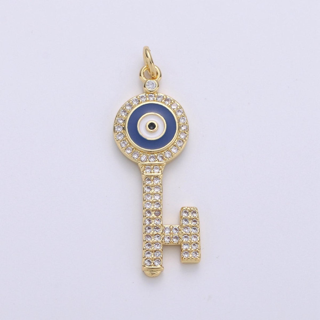 Dainty 14K Gold plated Evil Eye Pendant Key Charm for Necklace Bracelet Component D-092 - DLUXCA