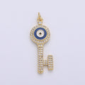 Dainty 14K Gold plated Evil Eye Pendant Key Charm for Necklace Bracelet Component D-092 - DLUXCA