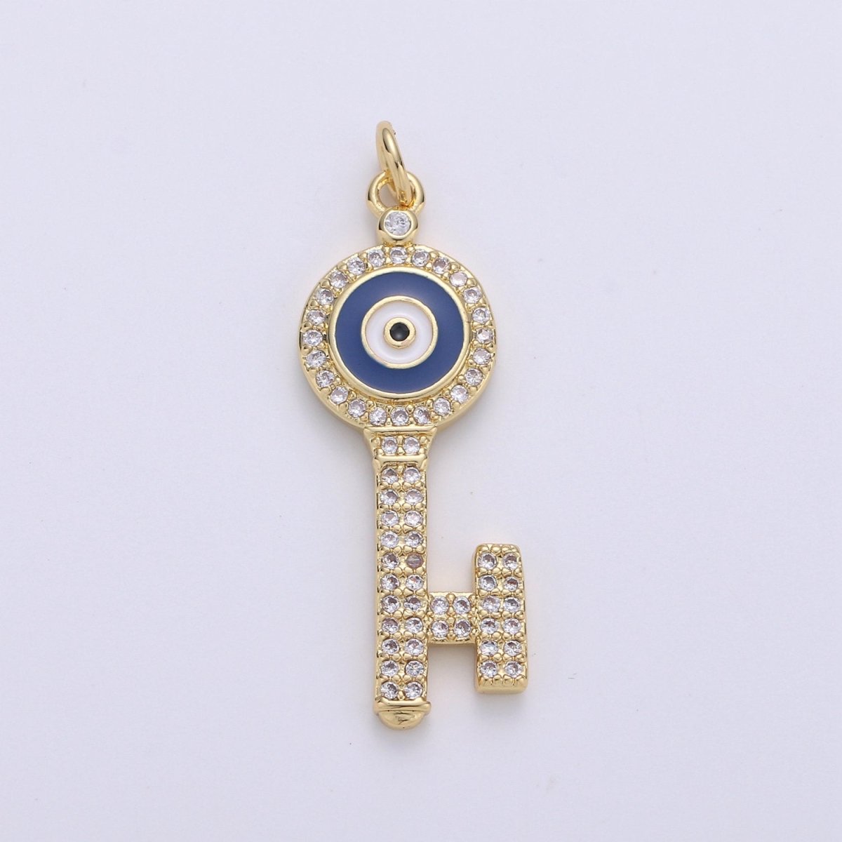 Dainty 14K Gold plated Evil Eye Pendant Key Charm for Necklace Bracelet Component D-092 - DLUXCA