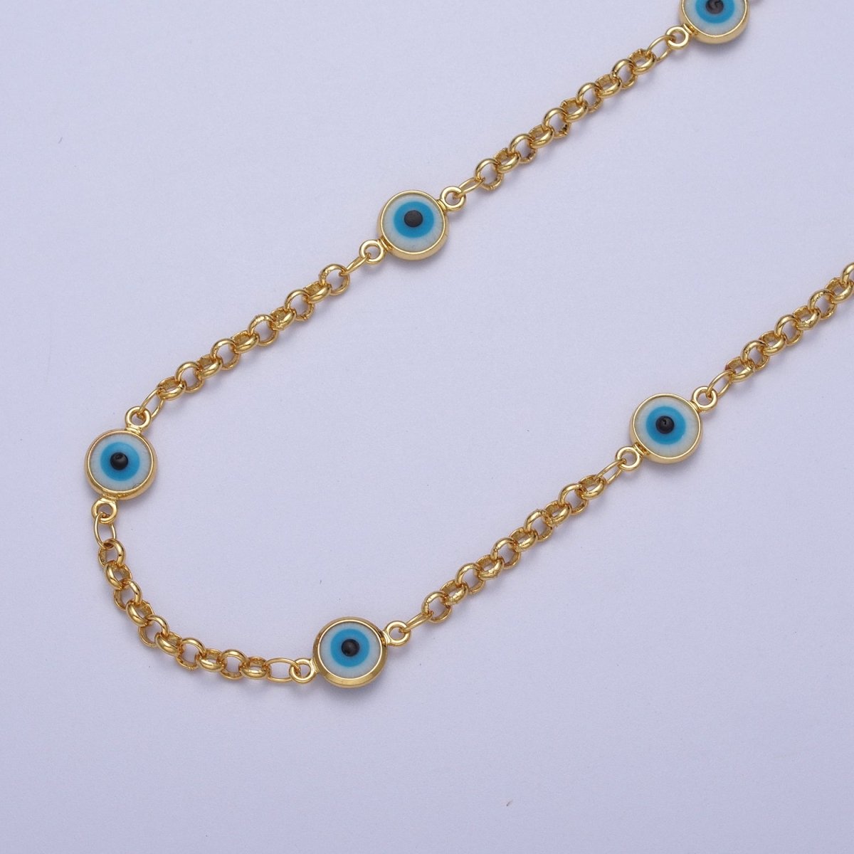 Dainty 14k Gold plated Evil Eye Satellite Chain by Yard Enamel Evil Eye Beaded Satellite Chain Jewelry Making Supply Amulet Body Jewelry Component | ROLL-1212 Clearance Pricing - DLUXCA