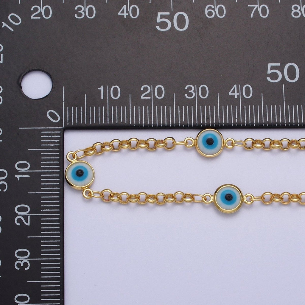 Dainty 14k Gold plated Evil Eye Satellite Chain by Yard Enamel Evil Eye Beaded Satellite Chain Jewelry Making Supply Amulet Body Jewelry Component | ROLL-1212 Clearance Pricing - DLUXCA