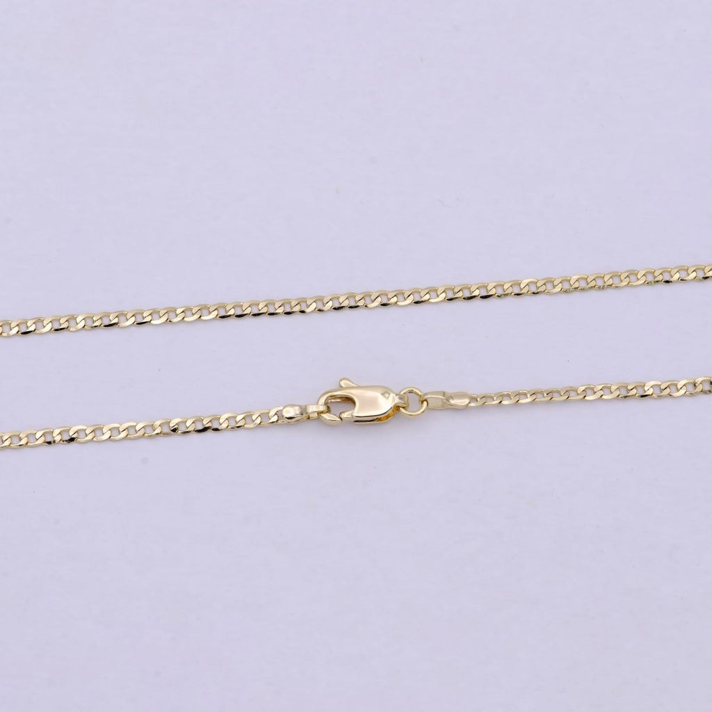 Dainty 14K Gold plated Flat Curb Chain Necklace 1.8mm Finished Chain 19.5 inch | WA-622 Clearance Pricing - DLUXCA