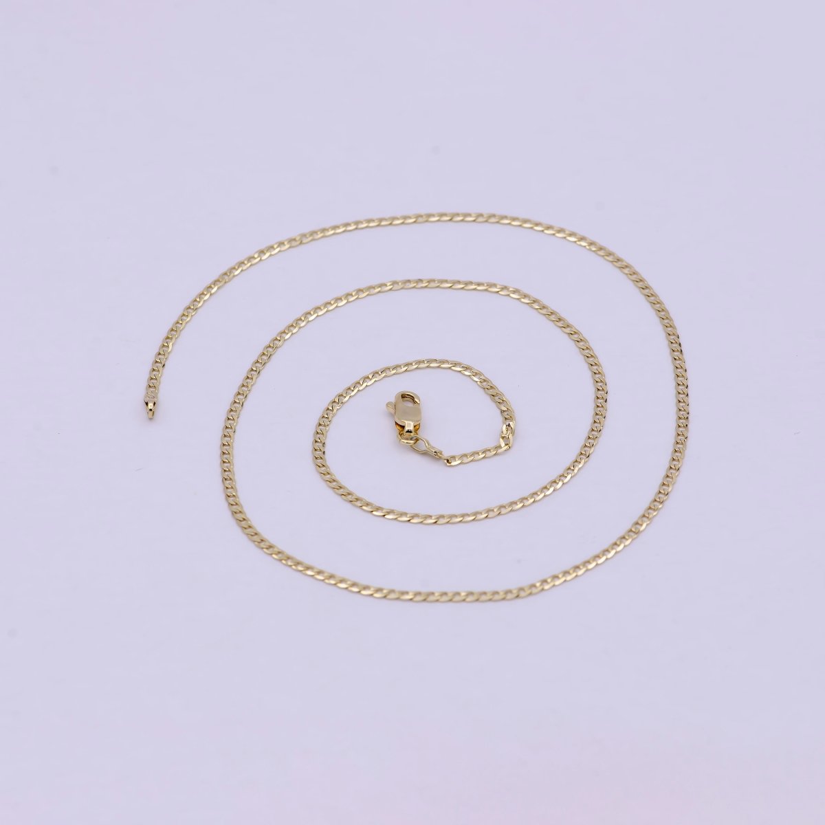 Dainty 14K Gold plated Flat Curb Chain Necklace 1.8mm Finished Chain 19.5 inch | WA-622 Clearance Pricing - DLUXCA