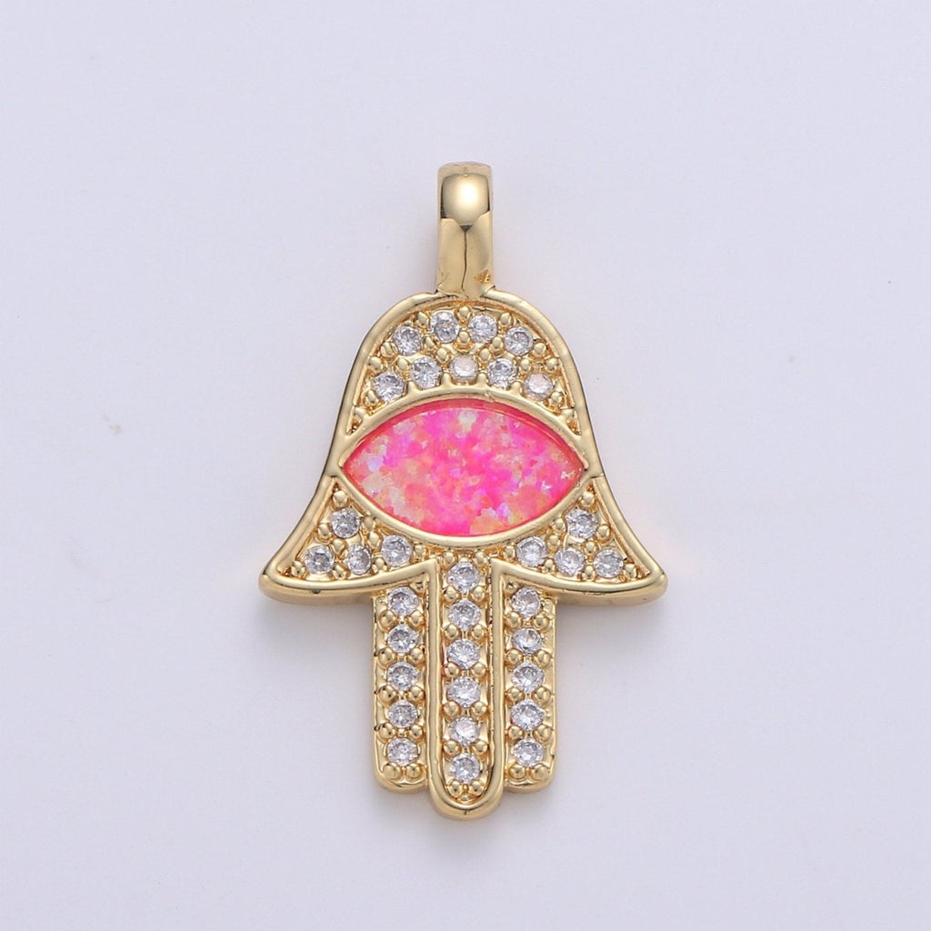 Dainty 14k Gold plated Hamsa Hand Charm, Opal Hamsa Charm for Necklace Earring Bracelet Micro Pave Evil Eye Charm Supply J-020~J-022