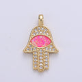 Dainty 14k Gold plated Hamsa Hand Charm, Opal Hamsa Charm for Necklace Earring Bracelet Micro Pave Evil Eye Charm Supply J-020~J-022