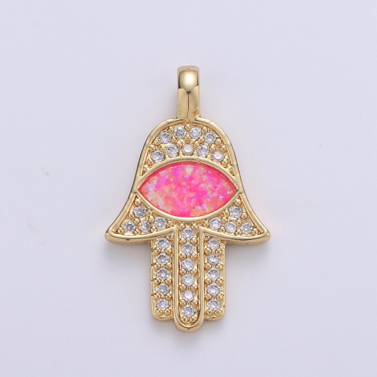Dainty 14k Gold plated Hamsa Hand Charm, Opal Hamsa Charm for Necklace Earring Bracelet Micro Pave Evil Eye Charm Supply J-020~J-022