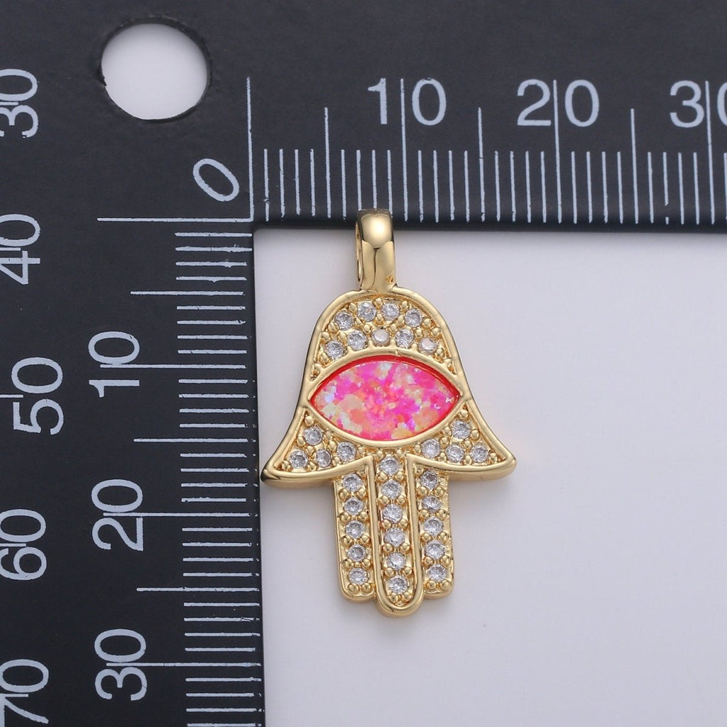 Dainty 14k Gold plated Hamsa Hand Charm, Opal Hamsa Charm for Necklace Earring Bracelet Micro Pave Evil Eye Charm Supply J-020~J-022