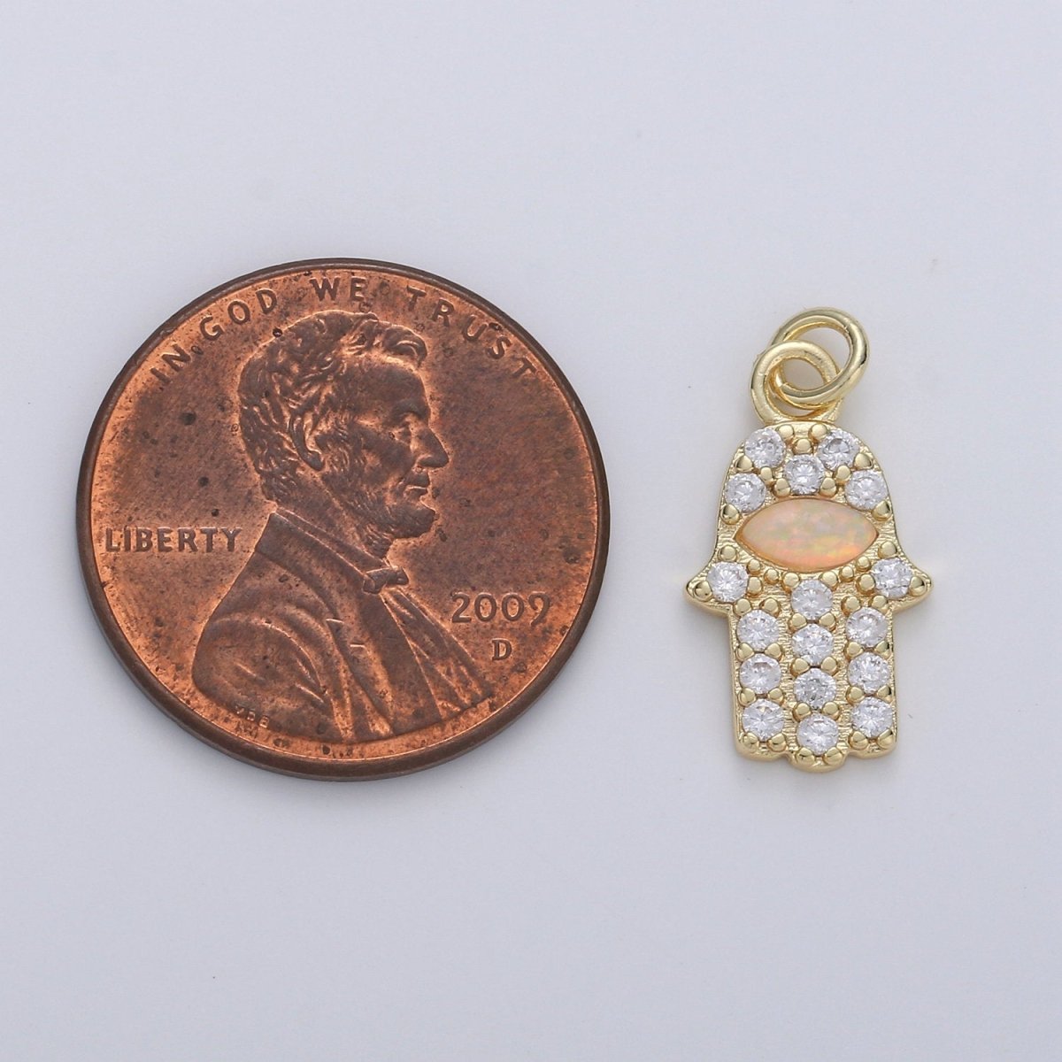 Dainty 14k Gold plated Hamsa Hand Charm, Opal Hamsa Charm for Necklace Earring Bracelet Micro Pave Hand Charm Supply D-172 - DLUXCA