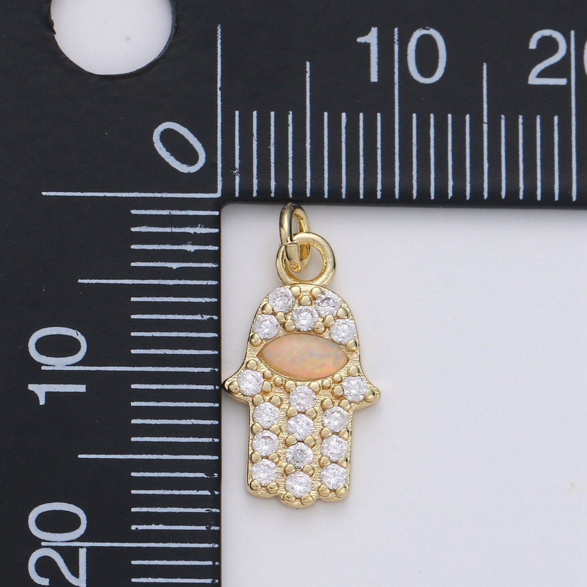 Dainty 14k Gold plated Hamsa Hand Charm, Opal Hamsa Charm for Necklace Earring Bracelet Micro Pave Hand Charm Supply D-172 - DLUXCA
