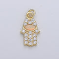 Dainty 14k Gold plated Hamsa Hand Charm, Opal Hamsa Charm for Necklace Earring Bracelet Micro Pave Hand Charm Supply D-172 - DLUXCA