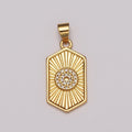 Dainty 14k Gold plated Hexagon Medallion Pendant Gold Sunburst Charm Necklace Boho Chic Gold Geometric Necklace Celestial Jewelry Charm N-1413 - DLUXCA