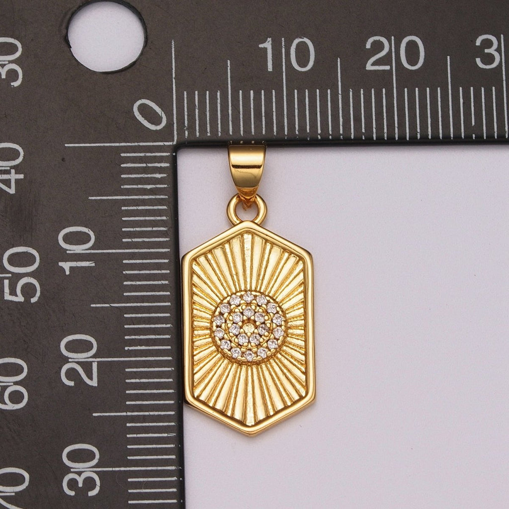 Dainty 14k Gold plated Hexagon Medallion Pendant Gold Sunburst Charm Necklace Boho Chic Gold Geometric Necklace Celestial Jewelry Charm N-1413 - DLUXCA
