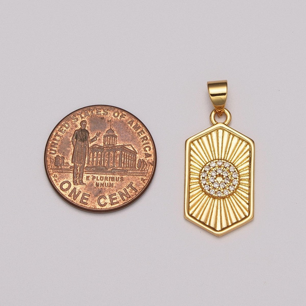 Dainty 14k Gold plated Hexagon Medallion Pendant Gold Sunburst Charm Necklace Boho Chic Gold Geometric Necklace Celestial Jewelry Charm N-1413 - DLUXCA