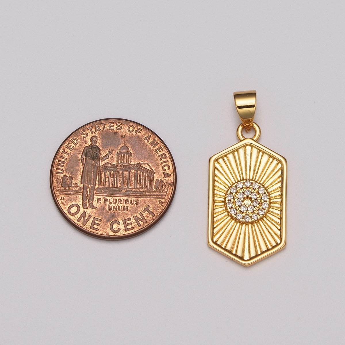 Dainty 14k Gold plated Hexagon Medallion Pendant Gold Sunburst Charm Necklace Boho Chic Gold Geometric Necklace Celestial Jewelry Charm N-1413 - DLUXCA