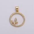 Dainty 14k Gold plated Micro Pave Butterfly Charm, Round Circle Mariposa Pendant Charm, Gold plated Charm, For DIY Jewelry I-744 - DLUXCA