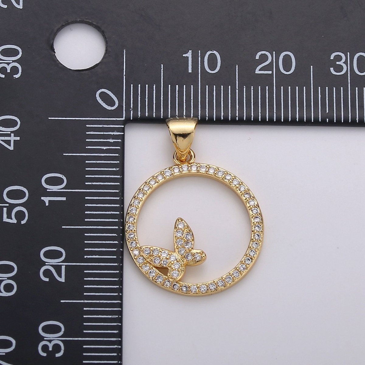 Dainty 14k Gold plated Micro Pave Butterfly Charm, Round Circle Mariposa Pendant Charm, Gold plated Charm, For DIY Jewelry I-744 - DLUXCA