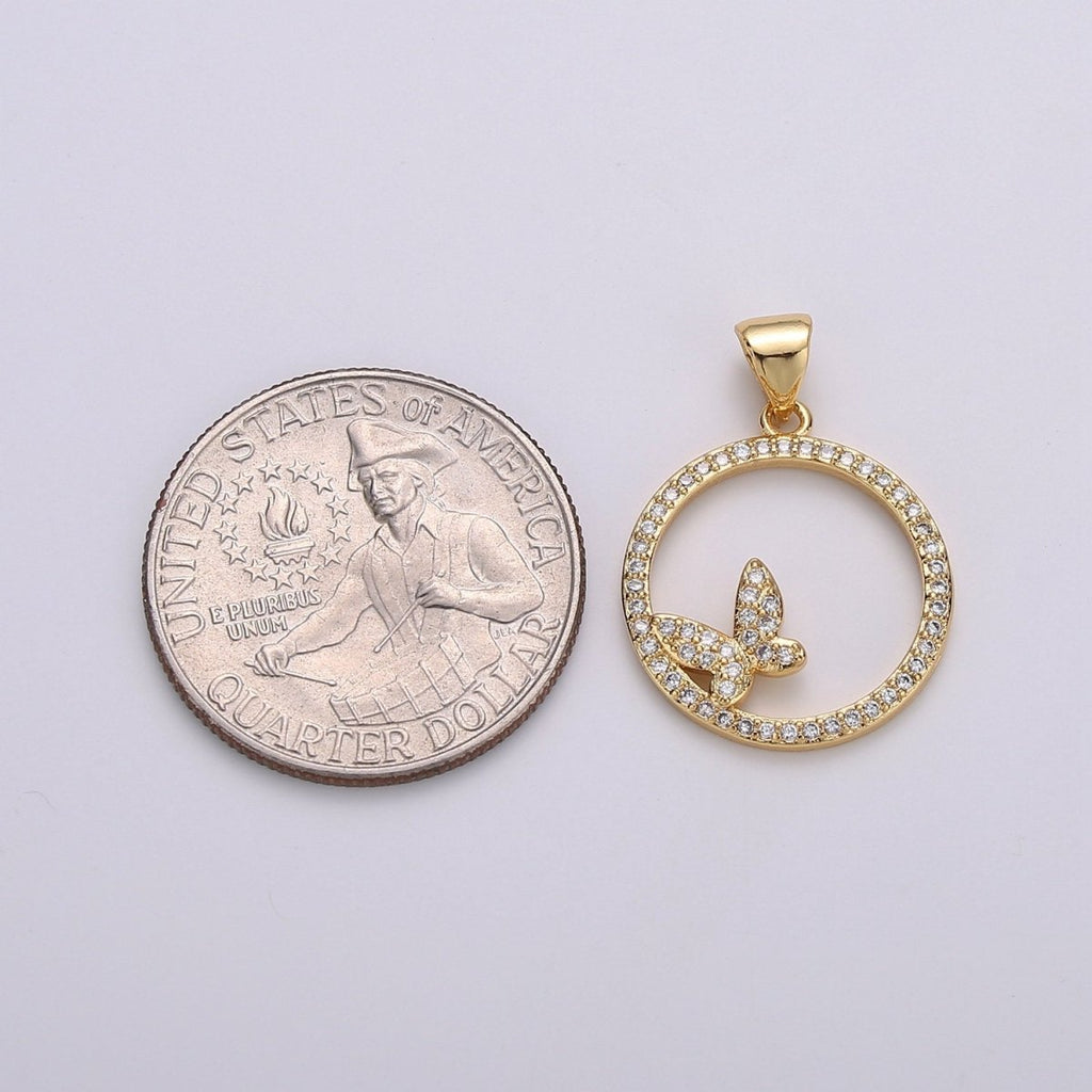 Dainty 14k Gold plated Micro Pave Butterfly Charm, Round Circle Mariposa Pendant Charm, Gold plated Charm, For DIY Jewelry I-744 - DLUXCA