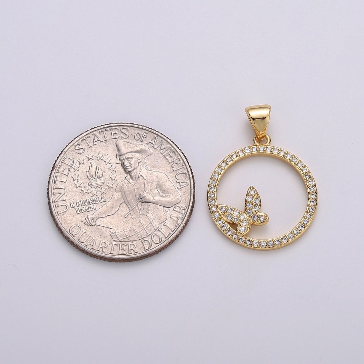 Dainty 14k Gold plated Micro Pave Butterfly Charm, Round Circle Mariposa Pendant Charm, Gold plated Charm, For DIY Jewelry I-744 - DLUXCA