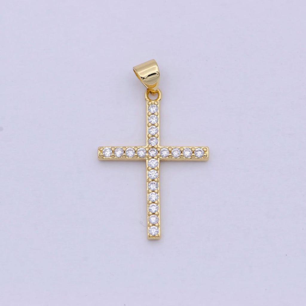 Dainty 14k Gold plated Micro Pave CZ Cross Pendant I-890 - DLUXCA