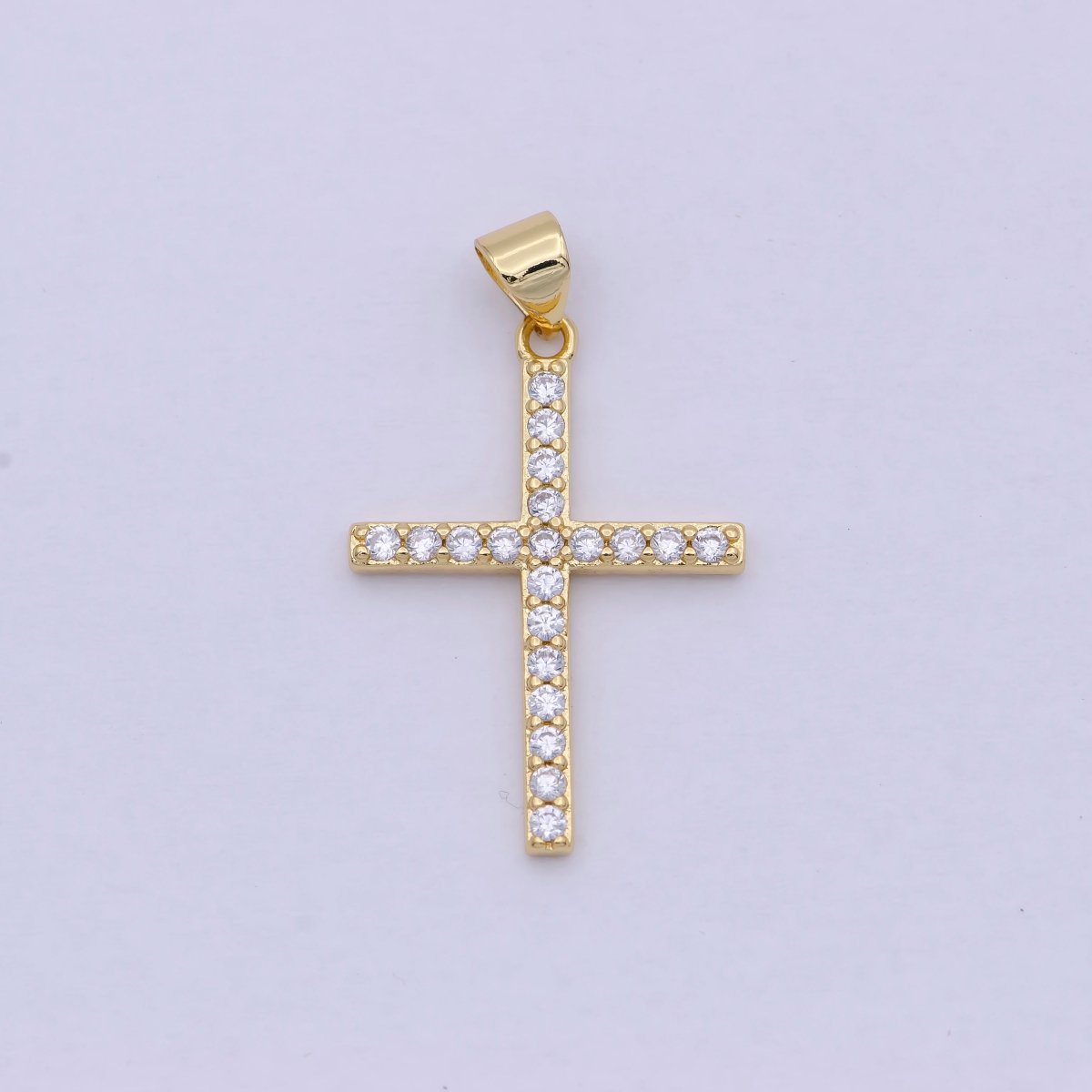 Dainty 14k Gold plated Micro Pave CZ Cross Pendant I-890 - DLUXCA
