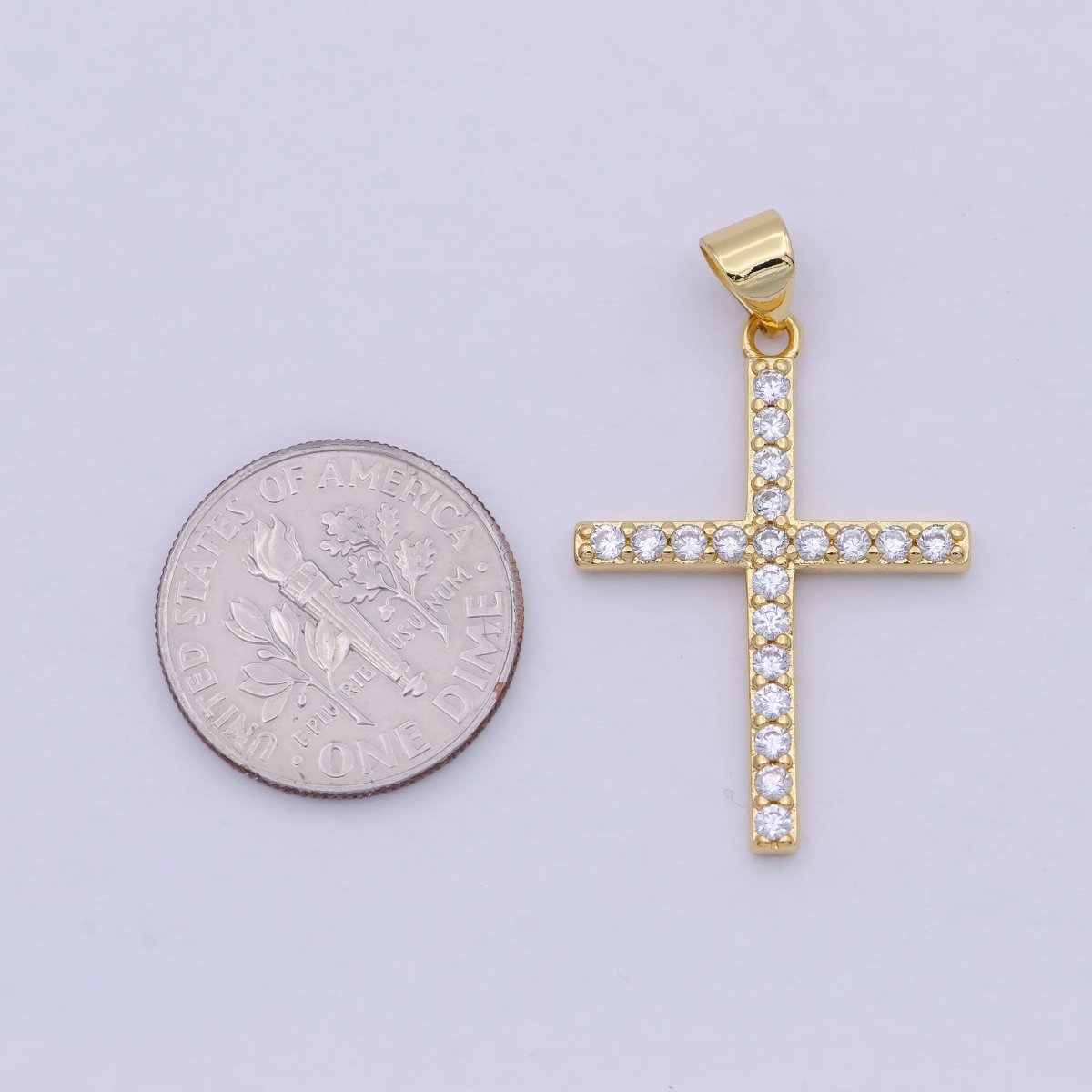 Dainty 14k Gold plated Micro Pave CZ Cross Pendant I-890 - DLUXCA