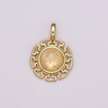 Dainty 14k Gold plated Moonstone Round Sun Medallion Pendant Gold Sun Celestial Jewelry Charm N-485 - DLUXCA