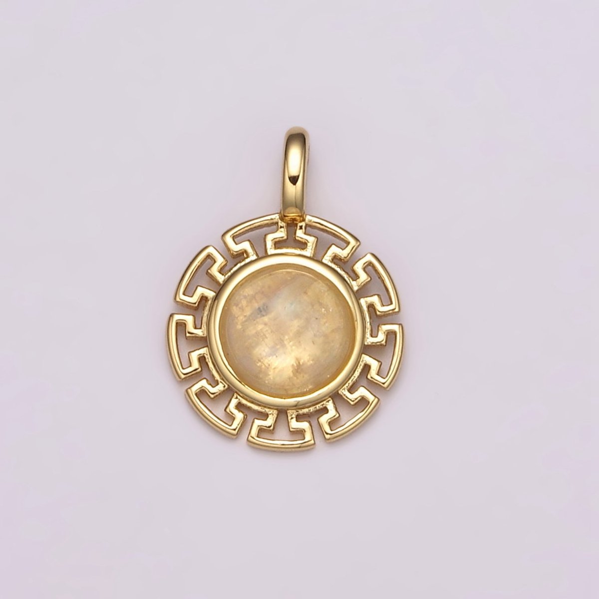 Dainty 14k Gold plated Moonstone Round Sun Medallion Pendant Gold Sun Celestial Jewelry Charm N-485 - DLUXCA