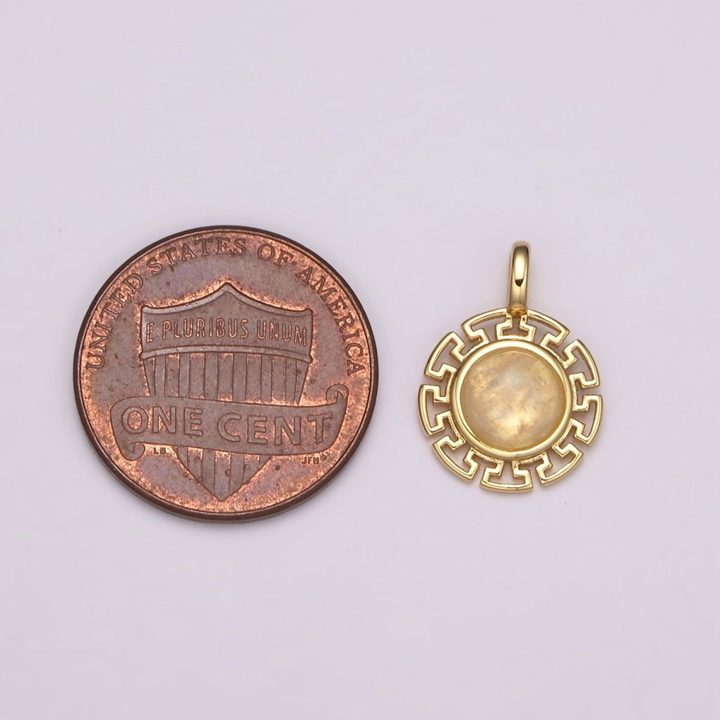 Dainty 14k Gold plated Moonstone Round Sun Medallion Pendant Gold Sun Celestial Jewelry Charm N-485 - DLUXCA