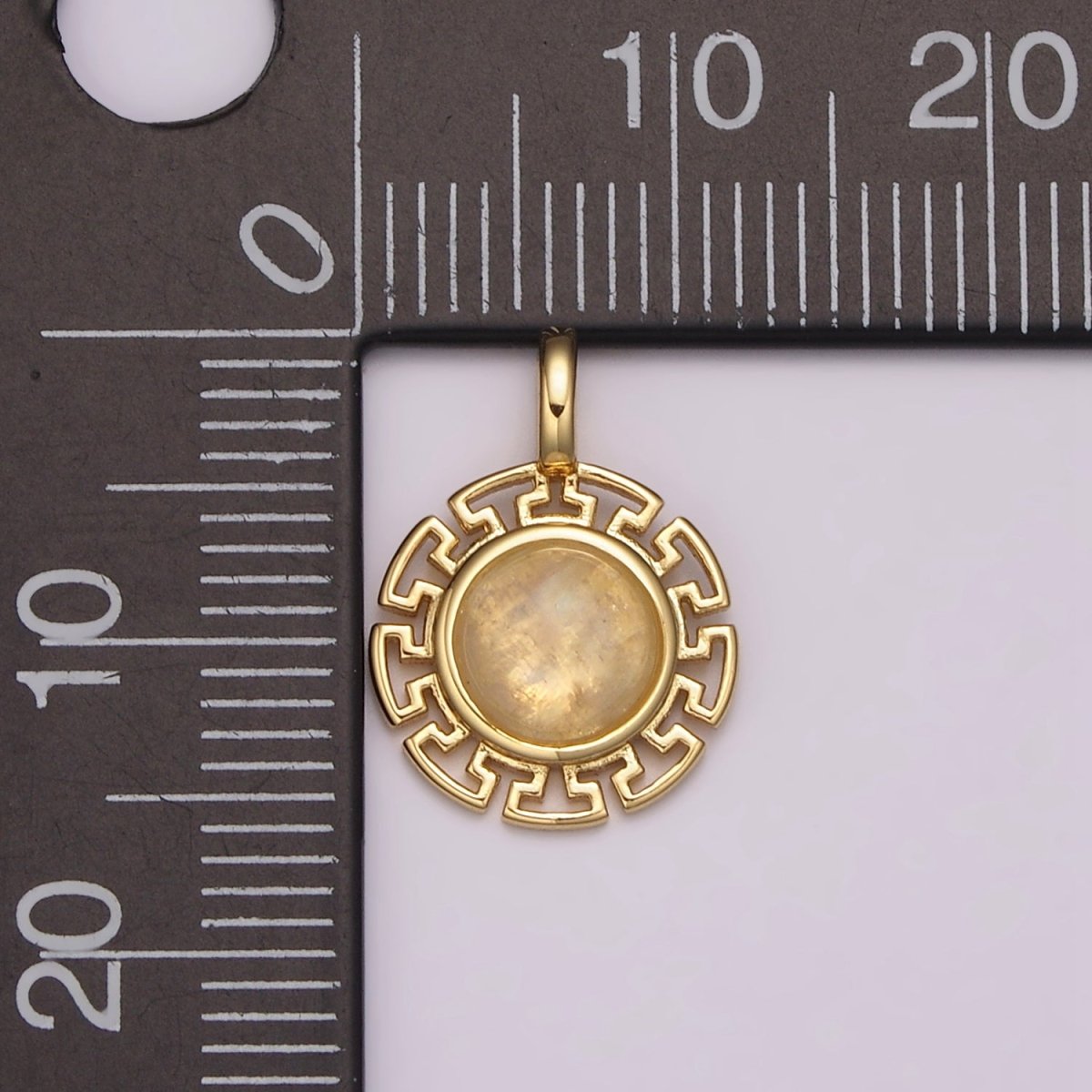 Dainty 14k Gold plated Moonstone Round Sun Medallion Pendant Gold Sun Celestial Jewelry Charm N-485 - DLUXCA