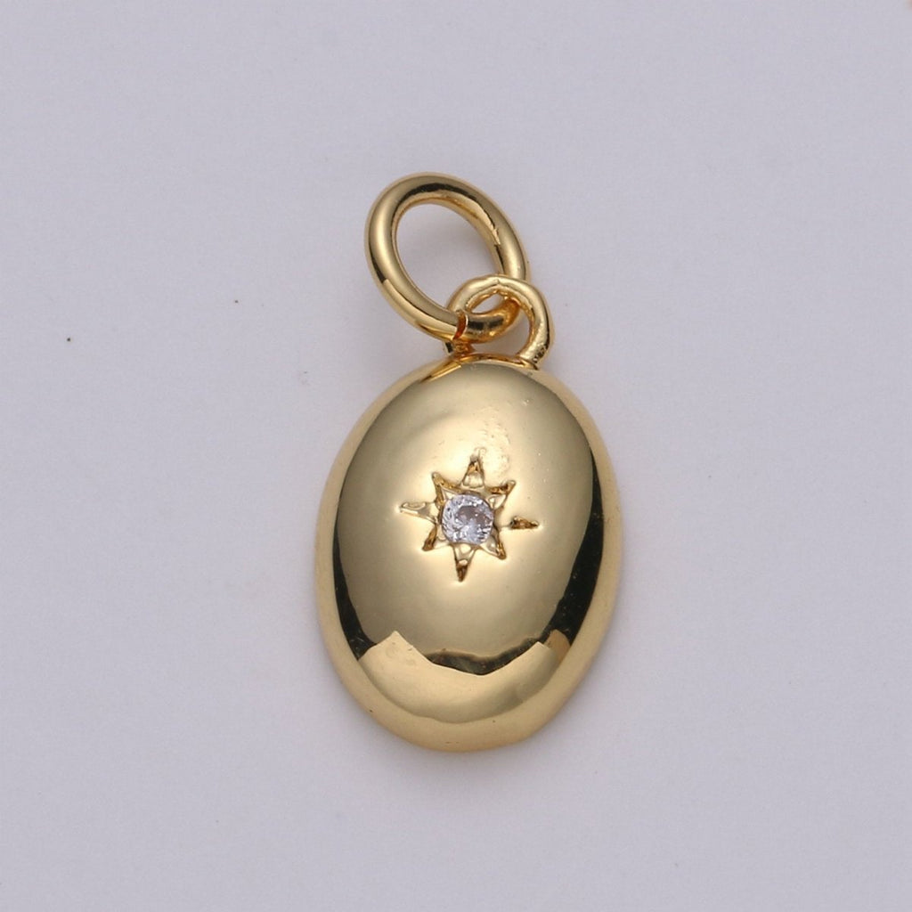 Dainty 14k Gold plated North Star Charm Cubic Zirconia Oval Pendant in Gold micro Pave CZ North Star Pendant Jewelry Making D-425 D-426