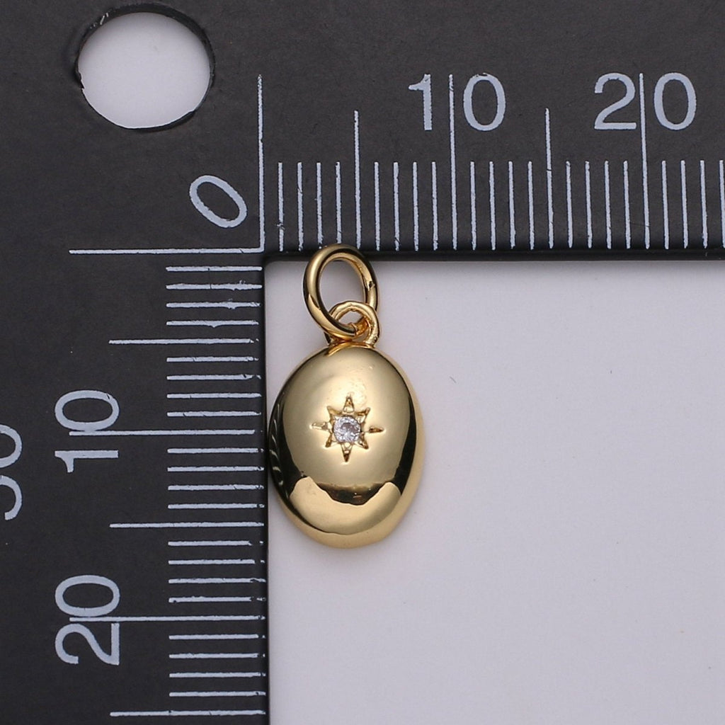 Dainty 14k Gold plated North Star Charm Cubic Zirconia Oval Pendant in Gold micro Pave CZ North Star Pendant Jewelry Making D-425 D-426