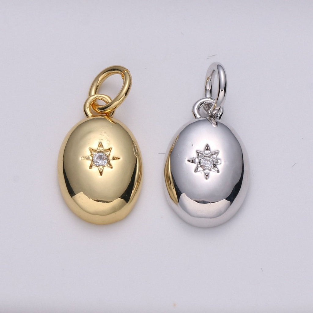 Dainty 14k Gold plated North Star Charm Cubic Zirconia Oval Pendant in Gold micro Pave CZ North Star Pendant Jewelry Making D-425 D-426