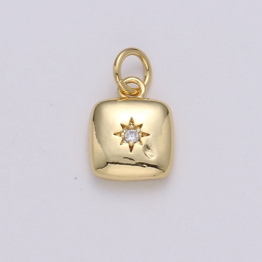 Dainty 14k Gold plated North Star Charm Cubic Zirconia Square Pendant in Gold micro Pave CZ North Star Pendant Jewelry Making D-431 D-432