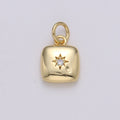 Dainty 14k Gold plated North Star Charm Cubic Zirconia Square Pendant in Gold micro Pave CZ North Star Pendant Jewelry Making D-431 D-432
